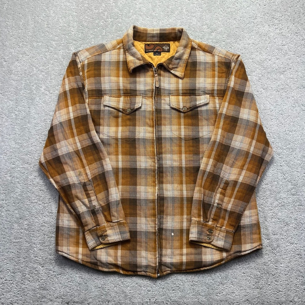 Prana Heritage Shirt Jacket Mens XL Plaid Flannel Quilt Lined‎ Zipper Flaw